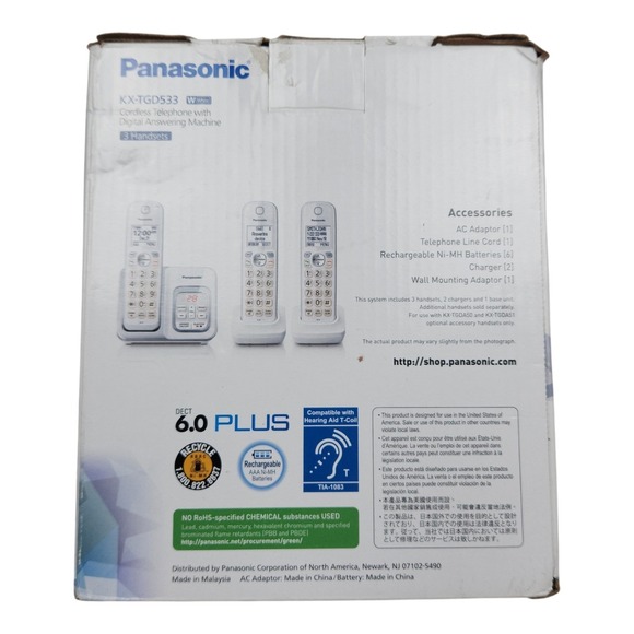 Panasonic KX TGD533W Cordless Phone System 3 Handsets Digital Answering Machine - Picture 9 of 11